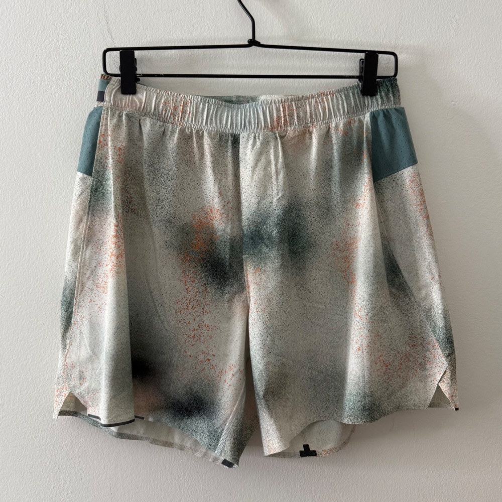 Lululemon Mens Surge Lined Short 6 Abstract Splatter Grey Orange M7AGVS Size L